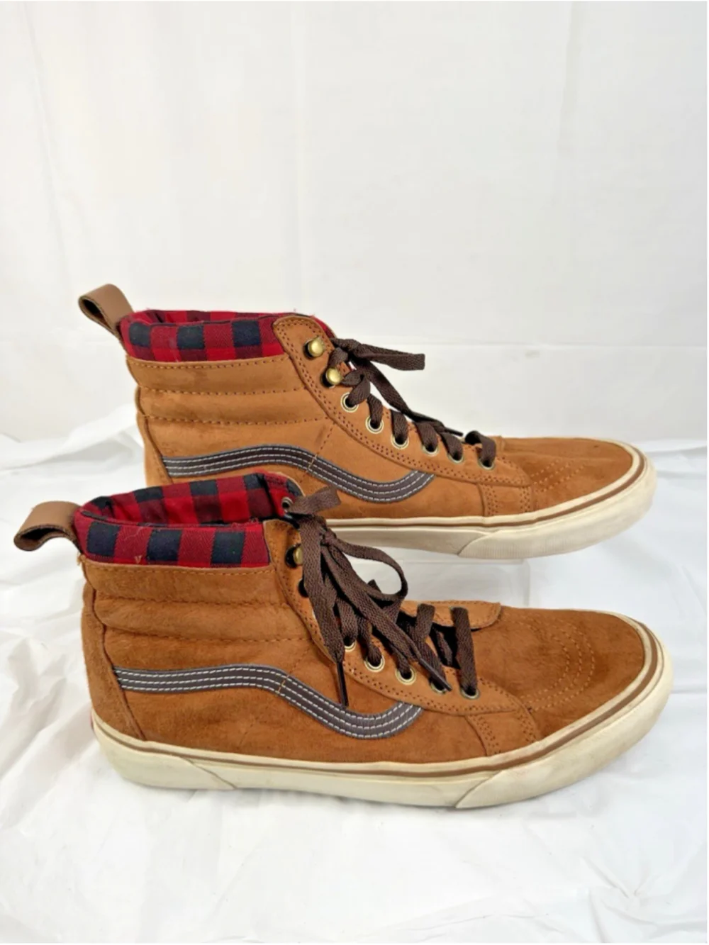 VANS SK8-Hi MTE Sneaker Boots Brown Suede Red Plaid Flannel Lined Mens Sz 10